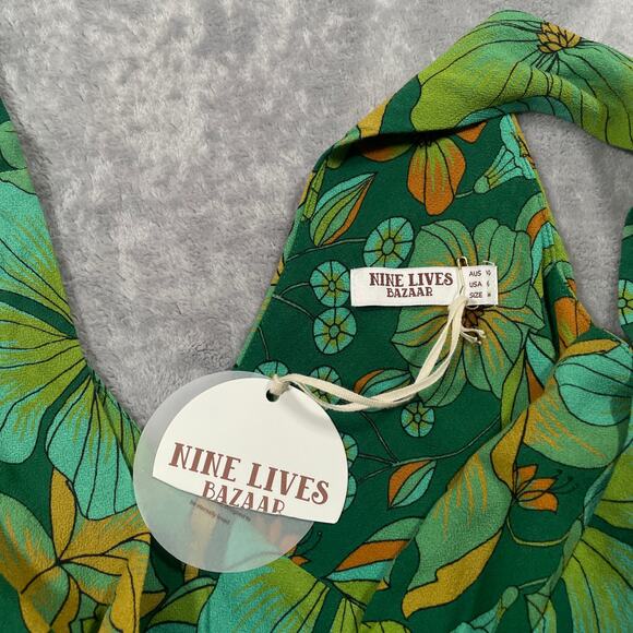 Nine Lives Bazaar Dress 6 Green Emerald Sarah Bias Midi Tropical Party Boho New - Picture 6 of 14
